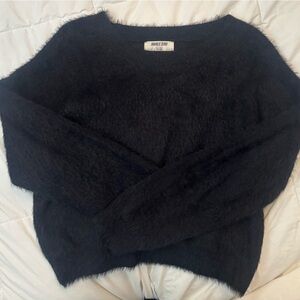 Double Zero Black Fuzzy Crew Sweater